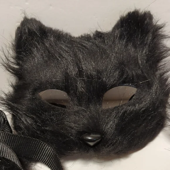 Furry Black Cat Costume with Mask,Tail and Fingerless Faux Fur Paw Gloves - Picture 6 of 8